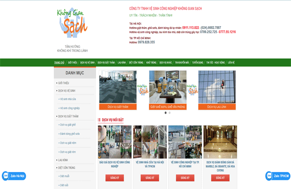Mẫu thiết kế website dịch vụ vệ sinh doanh nghiệp Không gian sạch